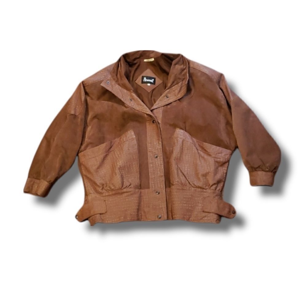𝅺Vintage Avanti Genuine Pig Suede Pig Nappa Brown Jacket Size Large Brown Lined